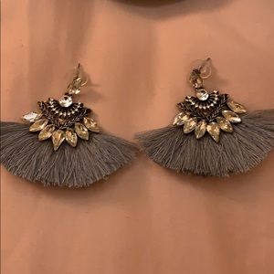 Gray rhinestone tassel earrings